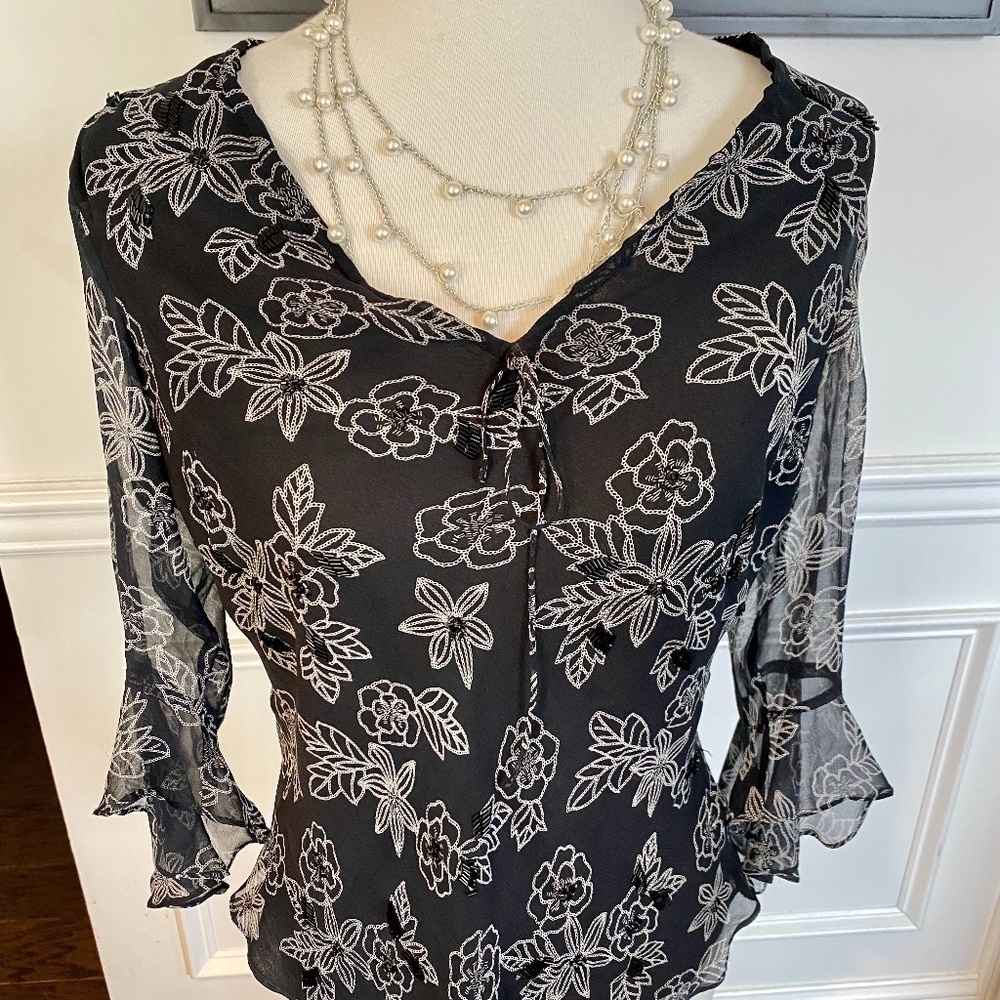 Stunning Silkland Hand Beaded Floral Blouse